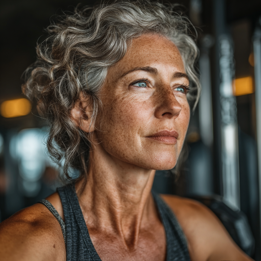 Senior adult în timpul unei sesiuni de fitness personalizată