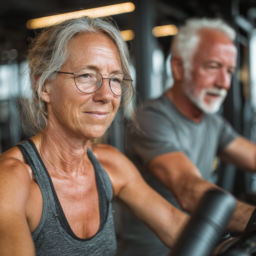Senior adult în timpul unei sesiuni de fitness personalizată